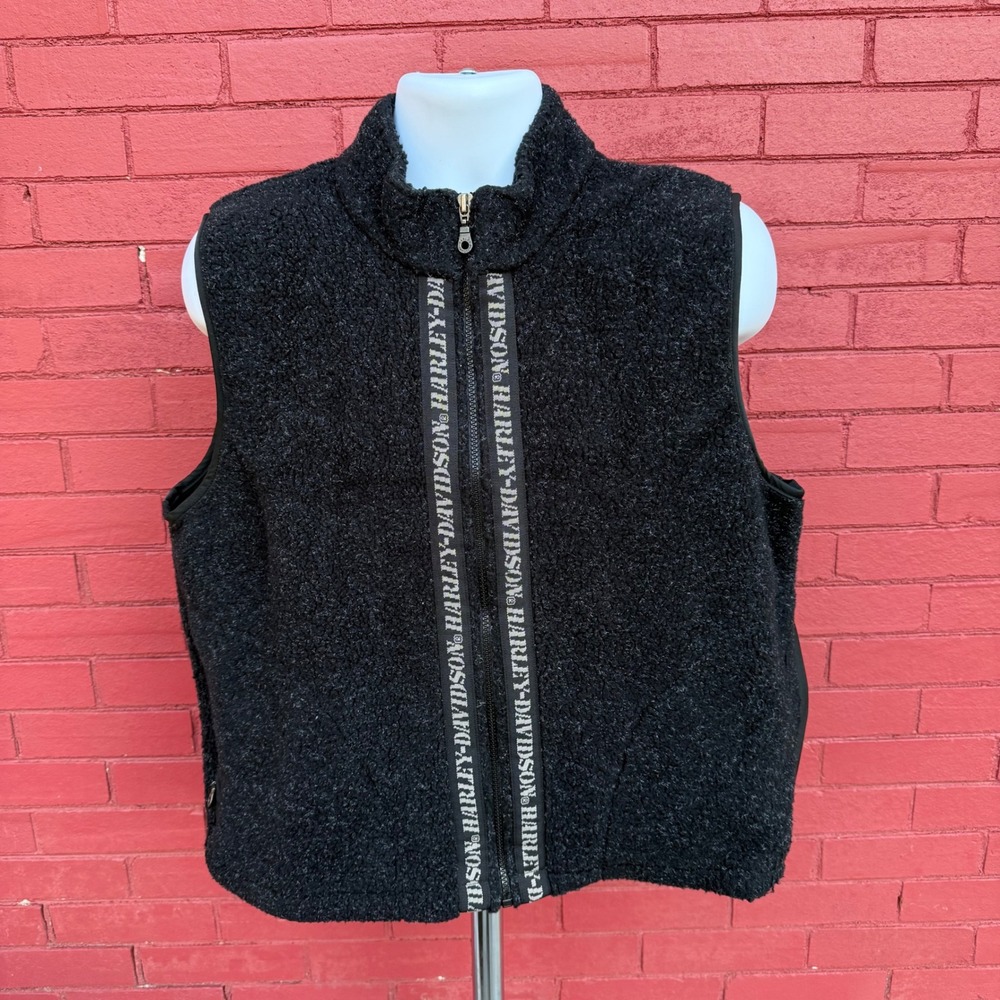 Vtg Harley Davidson Sherpa Fleece Vest Mens Size Large‎ Zip Up Logo Spellout USA